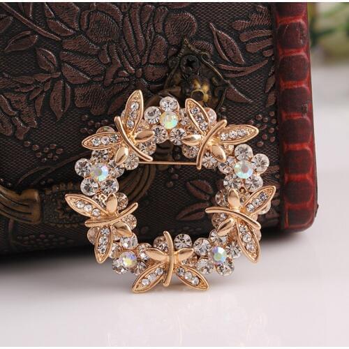 OneckOha New Design Pin Fashion Jewelry Rhinestone Dragonfly Loop Brooches Garment Accessories