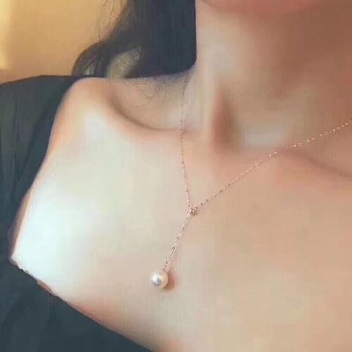 Pearls Necklace 18K Gold Natural Fresh Water Pearl 8-9mm Pink Pearls Pendant Necklaces for Women FIne Pearls Pendants