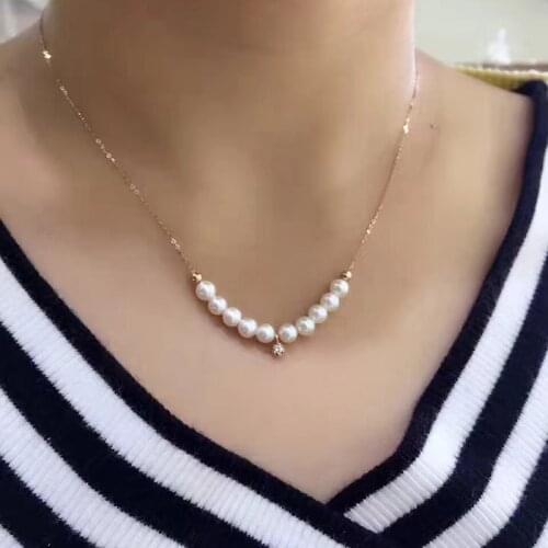 Sinya 18k Au750 Gold Fashion Smiling Face Design Daimond Charm Pendant Choker Pearls Necklace for Women Girls Mom Big Promotion