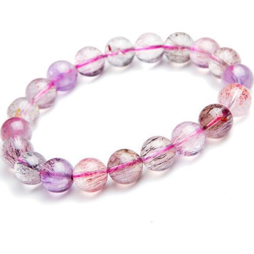 10mm Natural Super Seven Purple Rutilated Quartz Crystal Round Bead Bracelet Women Femme Charm Stretch Bracelet Melody Stone