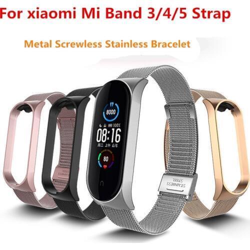 Strap For Xiaomi Mi Band 5 4 3 Wrist Metal Bracelet Screwless Stainless Steel MIband for Mi Band 4 3 5 Strap Wristbands Pulseira