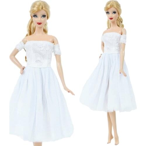 Handmde 1 Set White Princess Dress Lace Floral Pattern Tops Skirt Party Outfit Gown Clothes Accessories for Barbie Doll