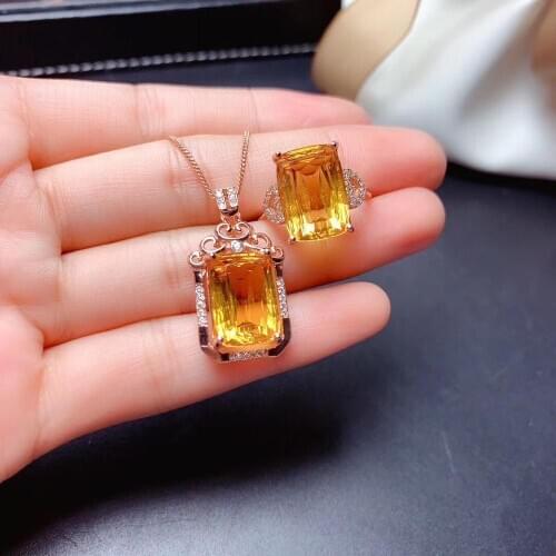 The Best Gift For your mother Real natural citrine jewelry set Natural Real citrine 925 sterling silver 1 pendant, 1 ring