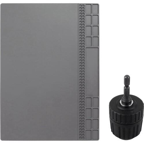 Gray Heat Insulation Soldering Mat Working Mat with Drill Chuck Converter 3/8 Inch 24UNF + 1/4 Inch Hex Shank 0.8-10mm