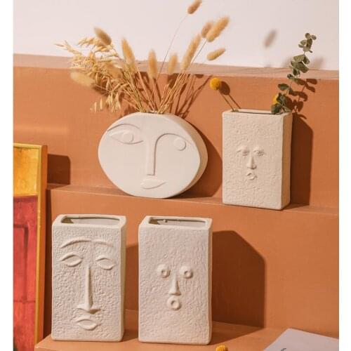 Nordic Abstract Human Face Ceramic Vase Ornaments Store Table Furnishings Crafts Home Livingroom Desktop Sculpture Decoration
