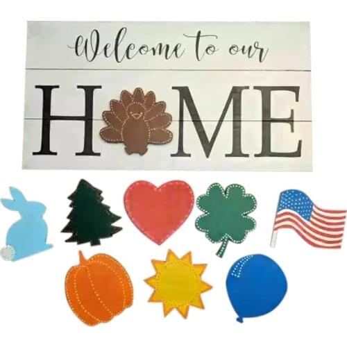 Interchangeable Seasonal Home Wooden Sign Wall Hanging Pendant Plaque Rustic Front Door Hanger Decoration Ornament for Easter Ch