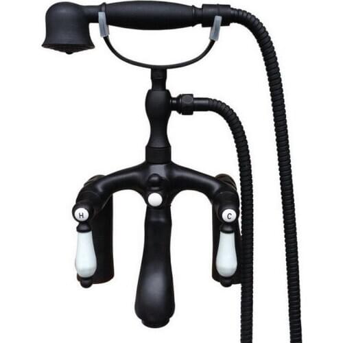 Bathroom Black Oil Rubbed Bronze Clawfoot Tub Faucet Mixer Tap w/ Handshower Ceramics Handles - Deck Mount atf515