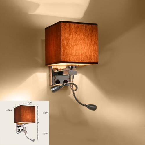 Flexible Hose Rocker LED Wall Lamps Silver with sackcloth white/black/coffee/linen shade Bedside Reading Light Study Wall Lights