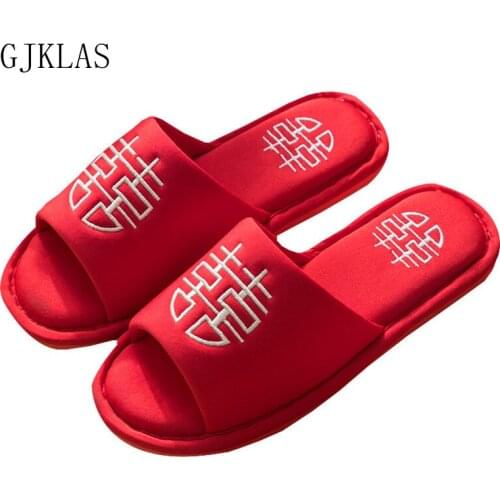 Unisex Home Slippers Woman Flats Shoes Wedding Comfy House Slippers for Men Casual Red Flat Sliders Shoes for Women Slipper