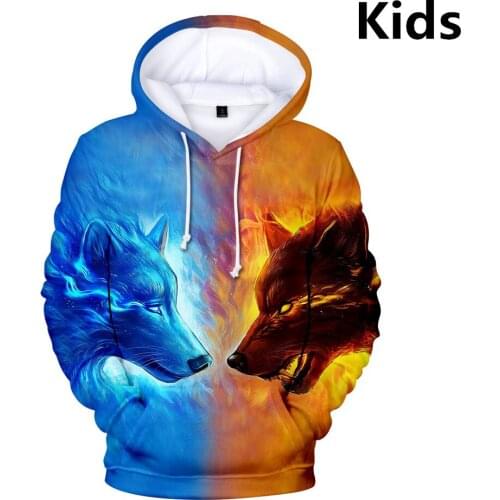 Personality Hoodie Wolf 3D Mens Boys Hoodies Sweatshirt Brand Designer Children Clothes Autumn Winter High Quality Sweatshirt