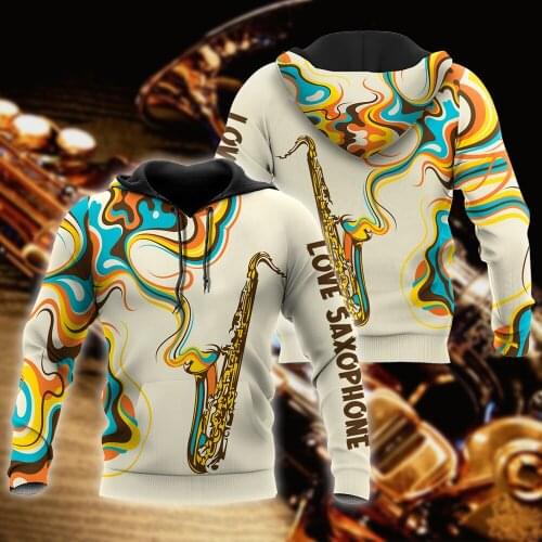 3D Hoodie Love Saxophone All Over Printed For Men/Women Sweatshirt Spring/Autumn Casual Pullover Zipper Unisex Streetwear
