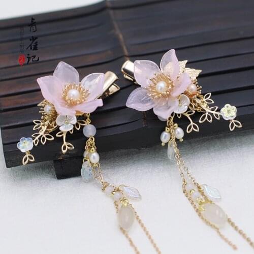 Vintage pearl handmade shell pink flower hairclip hair bun kimono COSPLAY Hair accessories Headwear do-up tools QQJ