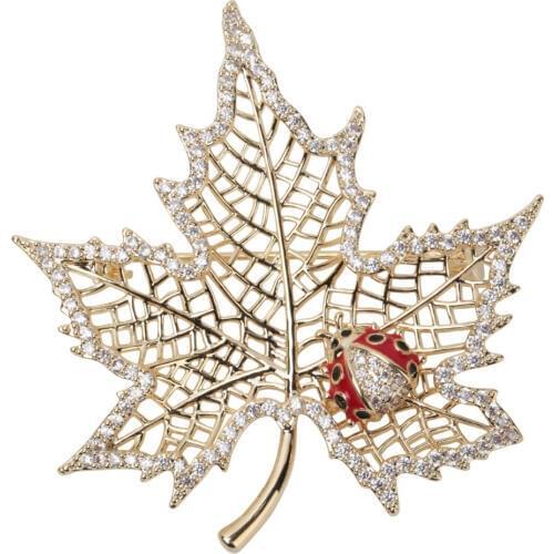 YACQ Fall Leaf Maple Ladybug CZ Cubic-Zirconia Pin Brooch Jewelry Fashion for Women Gift Mom girl Dropshipping NB25