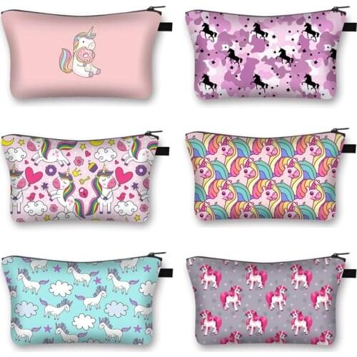 Pink Unicorn Printing Makeuo Bag Women Rainbow Horse Pattern Leisure Cosmetics Bags For Travel Ladies Portable Makeup Case
