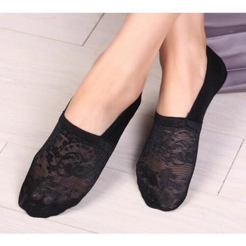 2017 New Women Girls Cotton Lace Antiskid Invisible Liner No Show Low Cut Socks Boat Slippers Anti-Slip Female Socks