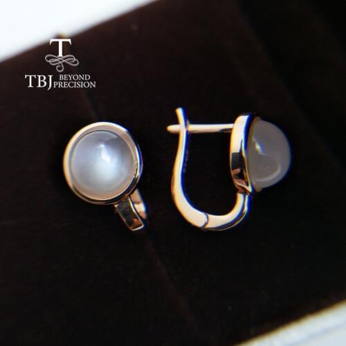 TBJ,natural white moonstone clasp earring with real India gemstone 925 sterling silver for girl Black Friday & Christmas gift