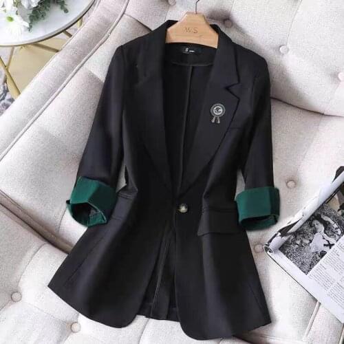 4XL Plus Size Women Spring Autumn Thin Jacket Suit 2021 Stylish Three Quarter Sleeve Plaid Loose Blazer Coat