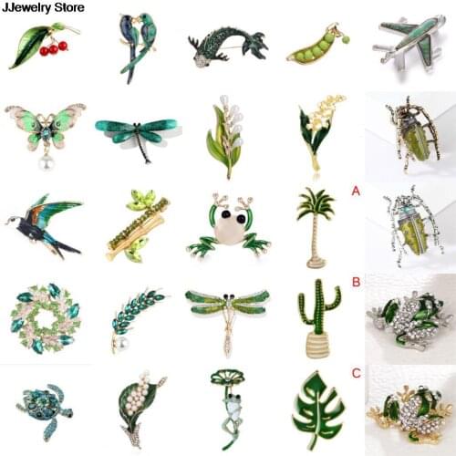 1x Green Fish Frog Turtle Dragonfly Bamboo Fish Bird Plane Brooch Collar Pins Corsage Animal Badges Jewelry Women Kids Brooches