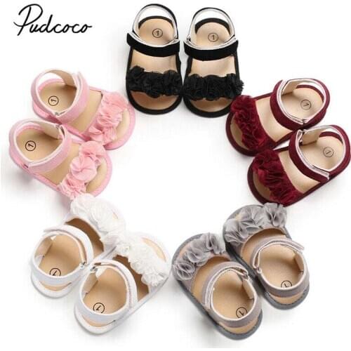 2019 Brand Newborn Kid Baby Girl Flower Sandals Summer Princess Flower New Solid Crib Shoes Holiday Baby Shoes 0-18M