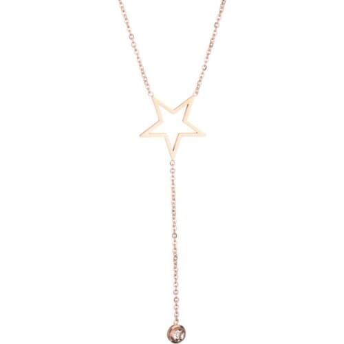 316L Stainless Steel Fashion Fine Jewelry Star Charms Chain Tassel Drape Zircon Choker Collier Necklaces & Pendants For Women