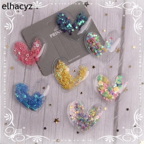 7pcs/lot New 5cm Love Stars Transparent Quicksand Hair Accessories DIY Hair Pins Clip Material DIY Craft Supplies
