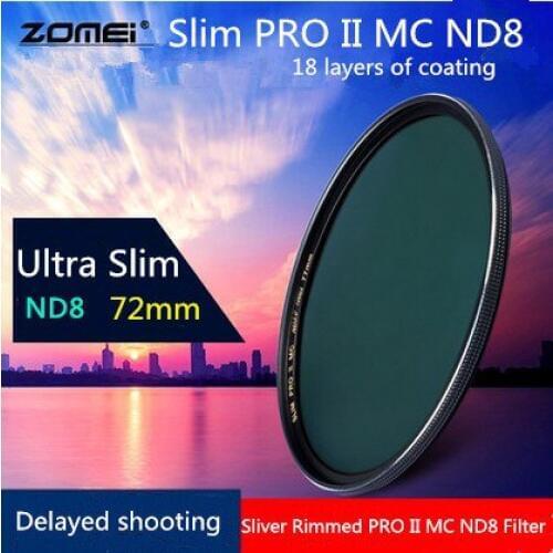 72mm Zomei Ultra Slim ND8 ND0.9 8X 3 Stop Exposure Sliver Rimmed Glass Neutral Density ND Filter for Canon Nikon Tamron lens