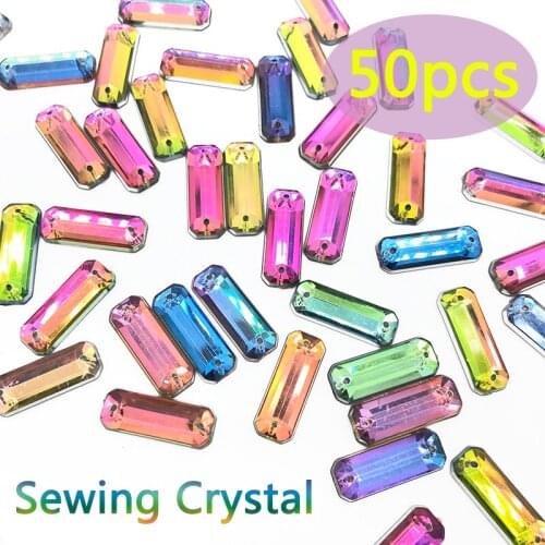 7x19mm 50pcs Sewing Crystal AB Flatback Rhinestones Sew On Crystals Stones Acrylic Strass For DIY Clothes Crafts Costume