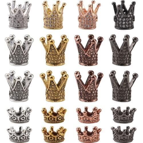 88pcs 3 Styles Metal King Crown Spacer Beads Alloy Brass Cubic Zirconia Pave Charms Pendants for DIY Crafts Jewelry Making