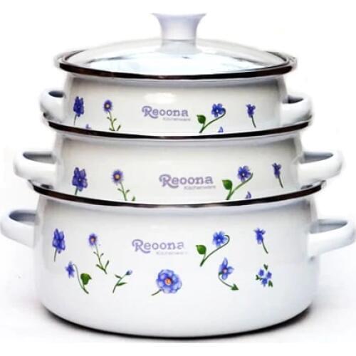 Free shipping enamel cooking pots set 3 mini casserole with glass cover stew pot soup pot milk pot 16/18/20cm