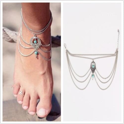 Bohemian wind punk retro wind multi - layer tassel pine feet foot pin accessories Anklets