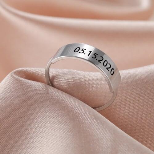 Cazador Simple Custom Rings Name Date Text Engraved Stainless Steel Personalized Signet Ring Jewelry Anniversary Gift for Lover