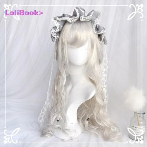 Pure white lolita wig natural micro roll air bangs grandma gray long curly hair