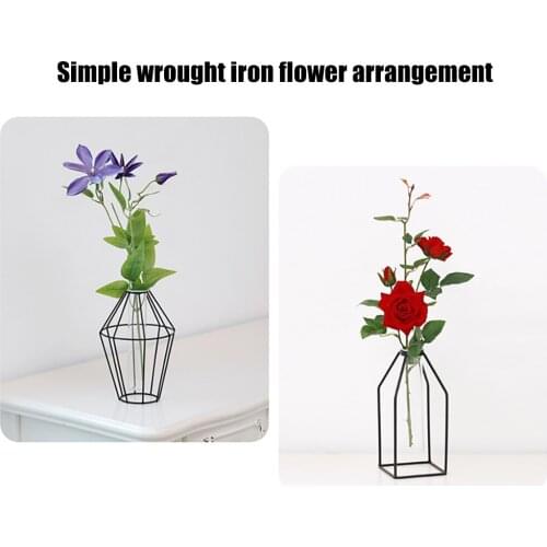 Flowerpot Iron Glass Hydroponic Vase Creative Flower Stand Style Wrought Iron Vase