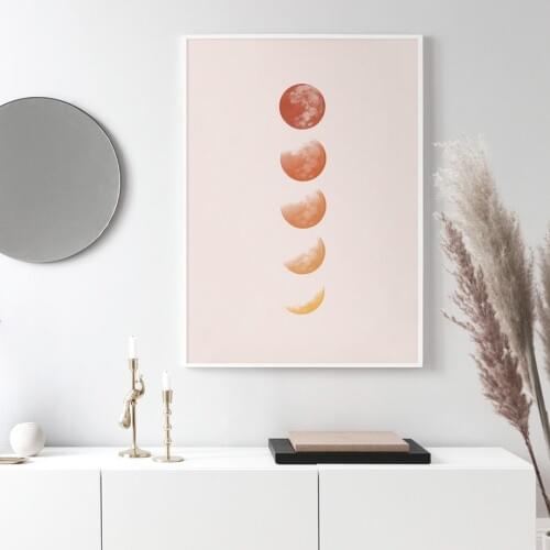 Home Decor Girl Hd Prints Moon Painting Plant Pictures Wall Art Abstract Modular Color Block Canvas Nordic Poster For Bedroom