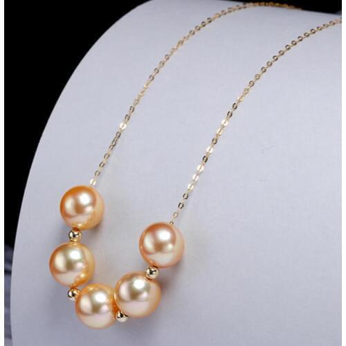 Elegant 9-10mm south sea gold pearl necklace 14k chain