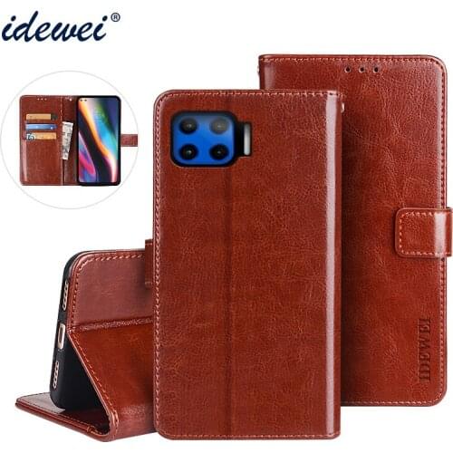 IDEWEI For Motorola Moto G 5G Plus Case Cover Luxury Leather Phone Case For Moto G 5G Plus Protective Flip Case Wallet Case