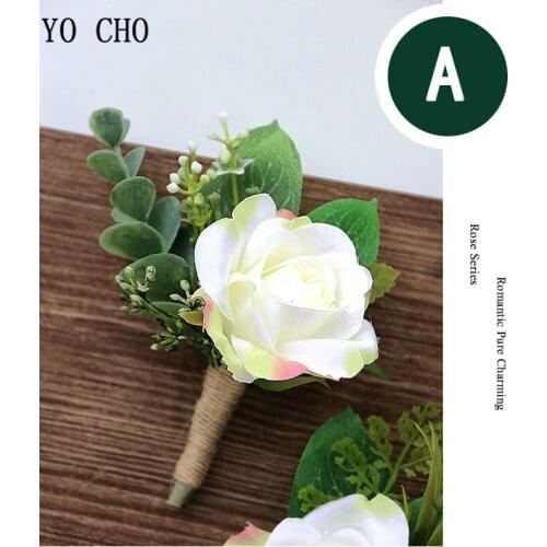 YO CHO Quality Wedding Decor White Artificial Wrist Flower Silk Rose Boutonniere Ribbon Party Prom Bridemaid Corsage Hand Flower