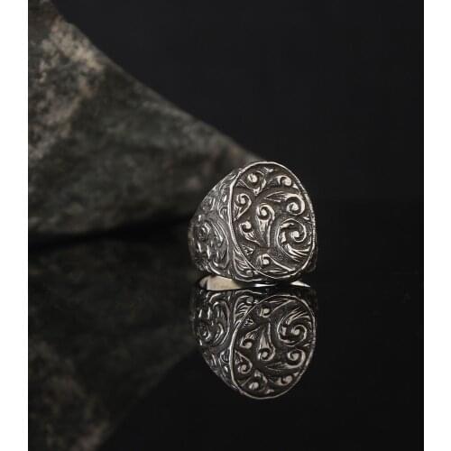 Engraved 925 Silver Traditional Handmade Turkish Signet Ring Jewelry Gift for Women Men Special Craftmanship Applied
