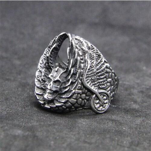 Wings Biker Skull Ring 316L Stainless Steel Hot Mens Punk Cool New Skeleton Ring