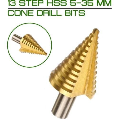 13 Step HSS 5-35 mm Cone Drill Bits Hole Cutter Bit Set Shank Wood Metal Drilling Fluted Edges Step Drill Bit Reamer Triangle
