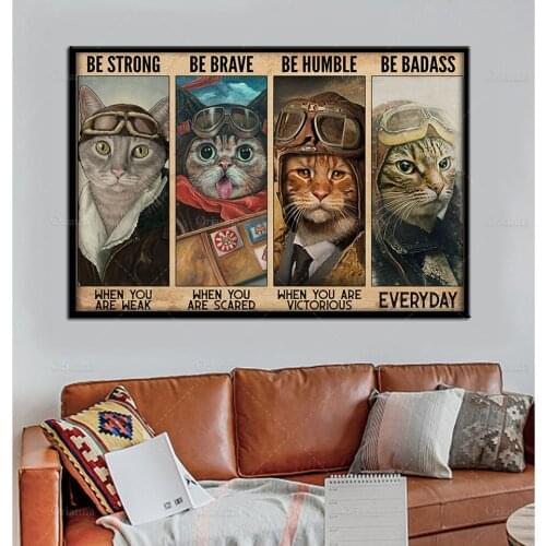 Cat Pilot Airman Flyer Skydiving US Air Force Poster Be Strong When You Are Weak Wall Art Canvas Poster Home Living Decoration