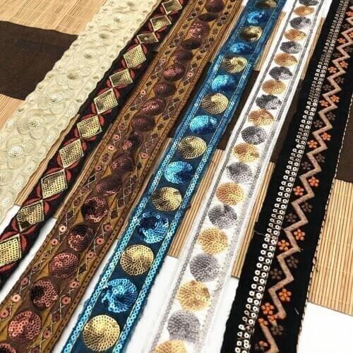 1Yards Lace Trim Ribbon Sequins DIY Apparel Sewing Fabric DIY Garment Accessories Flower Embroidered Lace