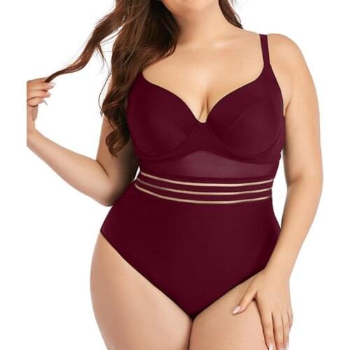 Hot Sale 2021 New Fashion Women Swimsuit Mesh One Piece Swimwear Solid Color Swimming Beachwear Bathing Suits Plus Size bikini