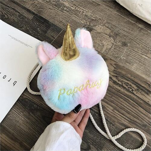 M449 Cartoon Messenger Bag For Women Unicorn Colourful Cute Plush Small Bag