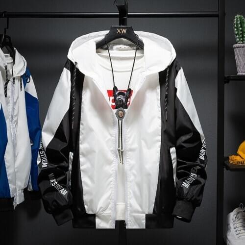 Spring Autumn New Men Jacket Casul Streetwear Hooded Hip Hop Splice Sports Coats Outwear Regular S-5XL