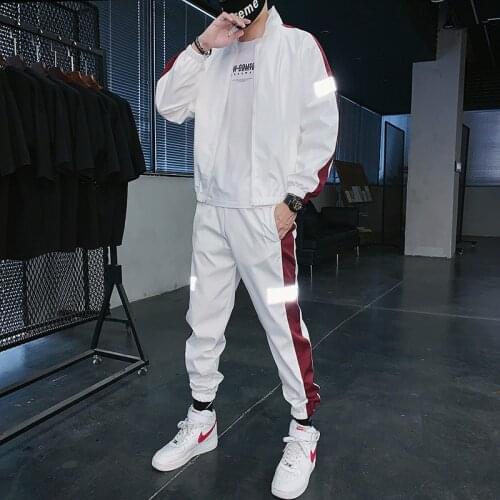 Tide Brand Color Matching Sports Suit Mens Spring and Autumn New Boys Ins Korean Version of The Trend of Casual Two-piece Suit