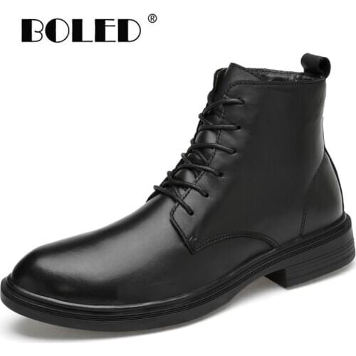 New Men Winter Shoes Plush Fur Warm Snow Boots Shoes Men Cow Leather Antiskid Outdoor Ankle Boots Dropshipping