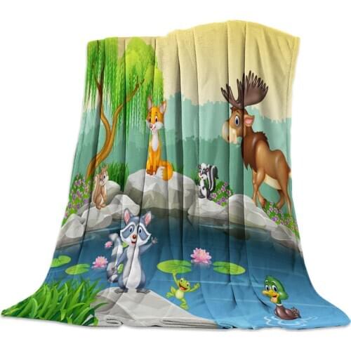 Animal Cartoon Lake Water Lovely Throw Blanket Portable Soft Sofa Blanket Warm Microfiber Flannel Blankets for Beds