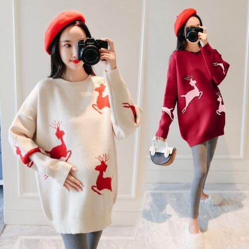 2019 Autumn Winter Maternity Dress Round Neck Pony Pattern Pregnant Sweater Fashion Oversize Pregnancy Women Knitted Sweater