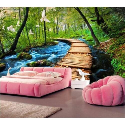 Custom 3d photo murals bridge water forest pigeons TV background wall living room bedroom Self Adhesive wallpapers Waterproof
